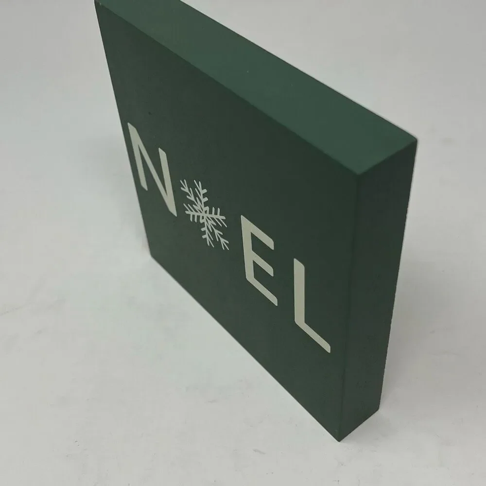 NOEL Green Wood‎ Holiday Sign Tabletop Decor Snowflake NWT Christmas Shelf Tray